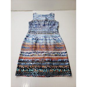 Leslie Fay Womens Dress Sleeveless Sheath Round Neck Geometric Multicolor Size 8